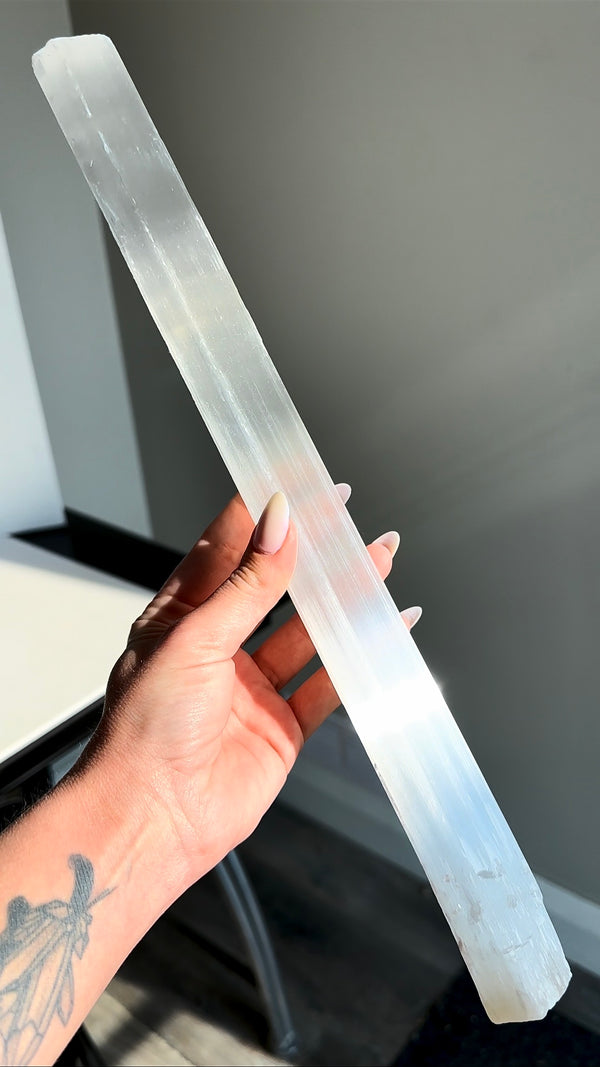 XL Satin Spar Rod from Morocco • 16" Length Natural Selenite Satin Spar Wand from Morocco