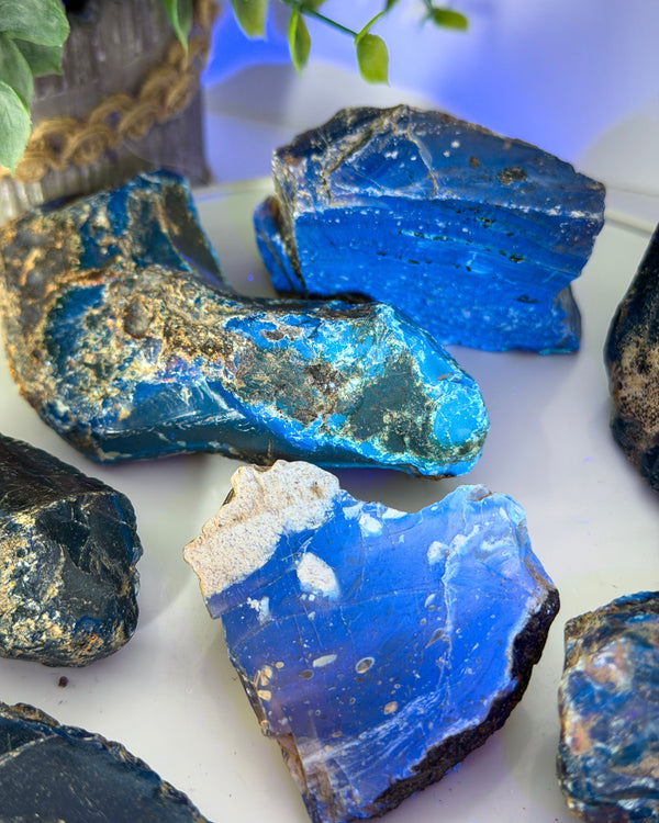 Raw Sumatran Blue Amber from Indonesia • ONE Intuitively Selected UV Reactive Indonesian Amber Raw Chunk Specimen