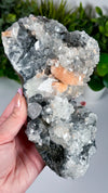 Black Diamond Apophyllite with Stilbite • XL Apophyllite, Stilbite & Black Chalcedony Crystal Specimen with Custom Display Stand from India